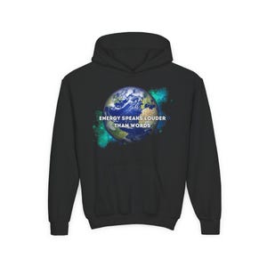 Energy Speaks Loud Youth Hoodie, Inspirational Sweatshirt, Eco-Friendly Fashion, Gift for Kids, Comfortable Casual Wear, Earth Day Apparel