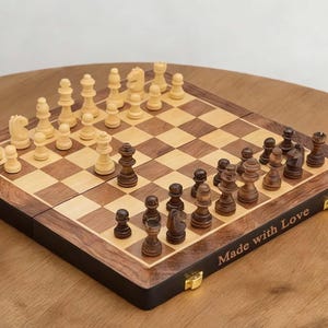 Luxury 15" Wooden Chess Set, Handcrafted Pieces Heavy Weight with Felt Bottom | Includes Folding Board & Extra 2 Queens | Personalized Gift