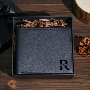 Engraved Genuine Black Leather Wallet,Bring gift box wallet,Men Wallet Leather,Custom Wallet,Boyfriend Gift for Men,Father Day Gift for Him