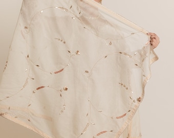 Dupatta festivo étnico - Bordado a mano, Gota Patti, Estola con lentejuelas, Velo