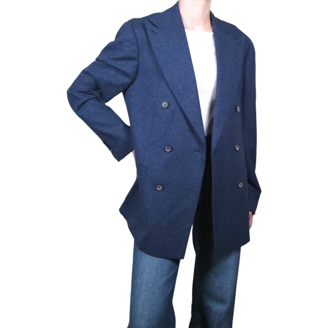 Vintage Navy Pure Wool Double Breasted Blazer Jacket Unisex Size L/XL, foto 4 de 5