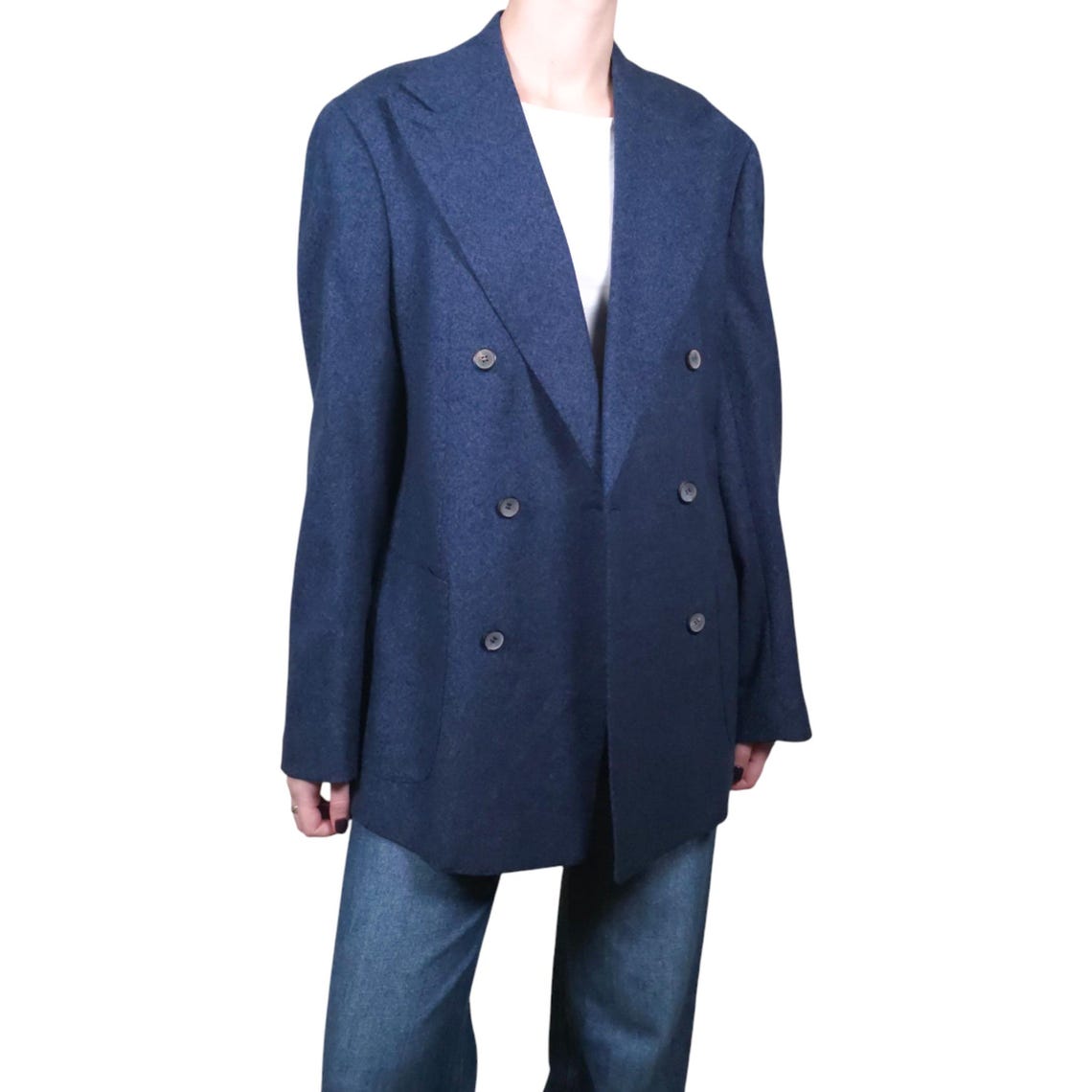 Vintage Navy Pure Wool Double Breasted Blazer Jacket Unisex Size L/XL, foto 2 de 5