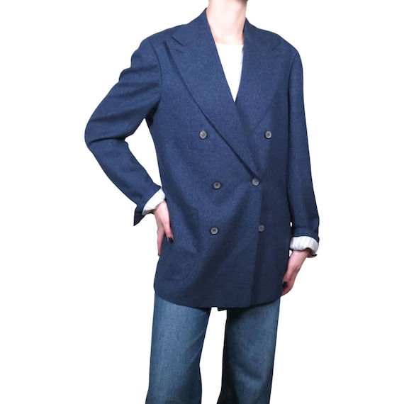 Vintage Navy Pure Wool Double Breasted Blazer Jacket Unisex Size L/XL
