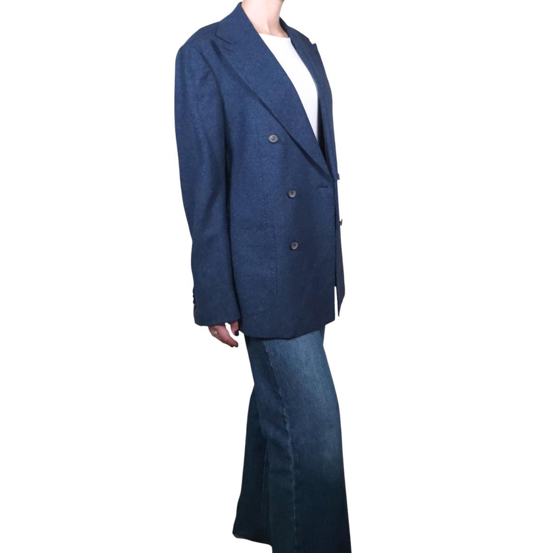 Vintage Navy Pure Wool Double Breasted Blazer Jacket Unisex Size L/XL, foto 3 de 5