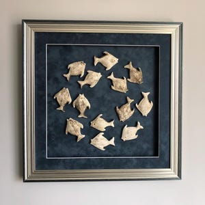 Handmade Ceramic Fish Wall Art – Abstract Framed Ocean-Inspired Sculpture, Square Nautical Home Decor