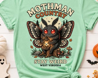 Mothman Country Shirt, Cute Cryptid Tee, Spooky Halloween T-Shirt, Stay Weird West Virginia, Halloween Costume, Cryptid Lover Gift