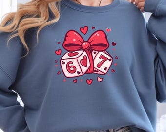 Womens Valentines Day Sweatshirt, 67 Dice Love Sweatshirt, Minimalist Couple Tee, Romantic Valentine Gift, Cute Dice Heart Design TB688