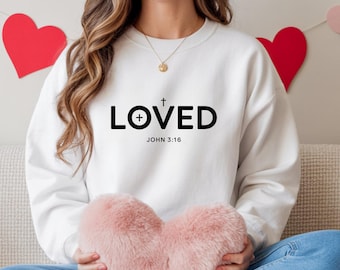 Sudadera "Amado Juan 3:16", camiseta cristiana de San Valentín, cuello redondo con el amor basado en la fe, regalo cristiano minimalista