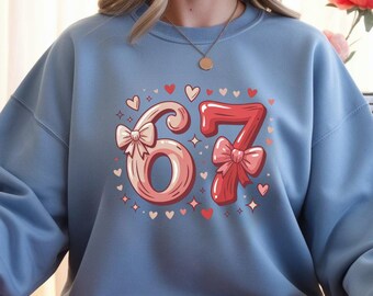 Womens Valentines Day Sweatshirt, 67 Love Design, Minimalist Couple Tee, Cute Valentine Gift for Her, Romantic Anniversary Sweatshirt
