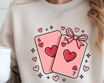Camiseta de San Valentín con diseño de cartas de amor, camiseta con corazón de naipe, regalo de San Valentín para ella, camiseta con gráfico de amor romántico BO688