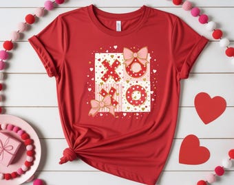 XO Valentine Shirt, Cute Bow Heart Graphic Sweatshirt, Minimalist Couple Tee, Romantic Love Shirt, Valentine’s Day Gift for Her BK669