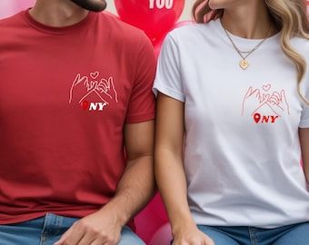 Minimal Couple Sweatshirt, Pinky Promise Love Shirt with Location, Romantic Valentine’s Day Gift, Custom City Initials