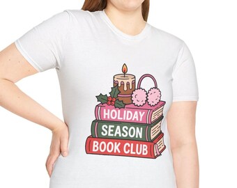 Boekenclubshirt voor de feestdagen | Cosy Reading gestapelde boeken kaars-T-shirt