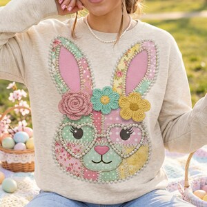 Floral Bunny Patchwork PNG, Girly Easter PNG, Floral Retro Easter Clipart, Cottage Core Easter Patchwork PNG, Sublimation, Instant Download