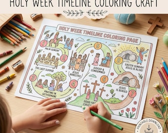 Holy Week Timeline Coloring Page for Kids, Easter Bible Story Printable, Lent Activity Sheet, Sunday School Craft, Christian Kids Coloring