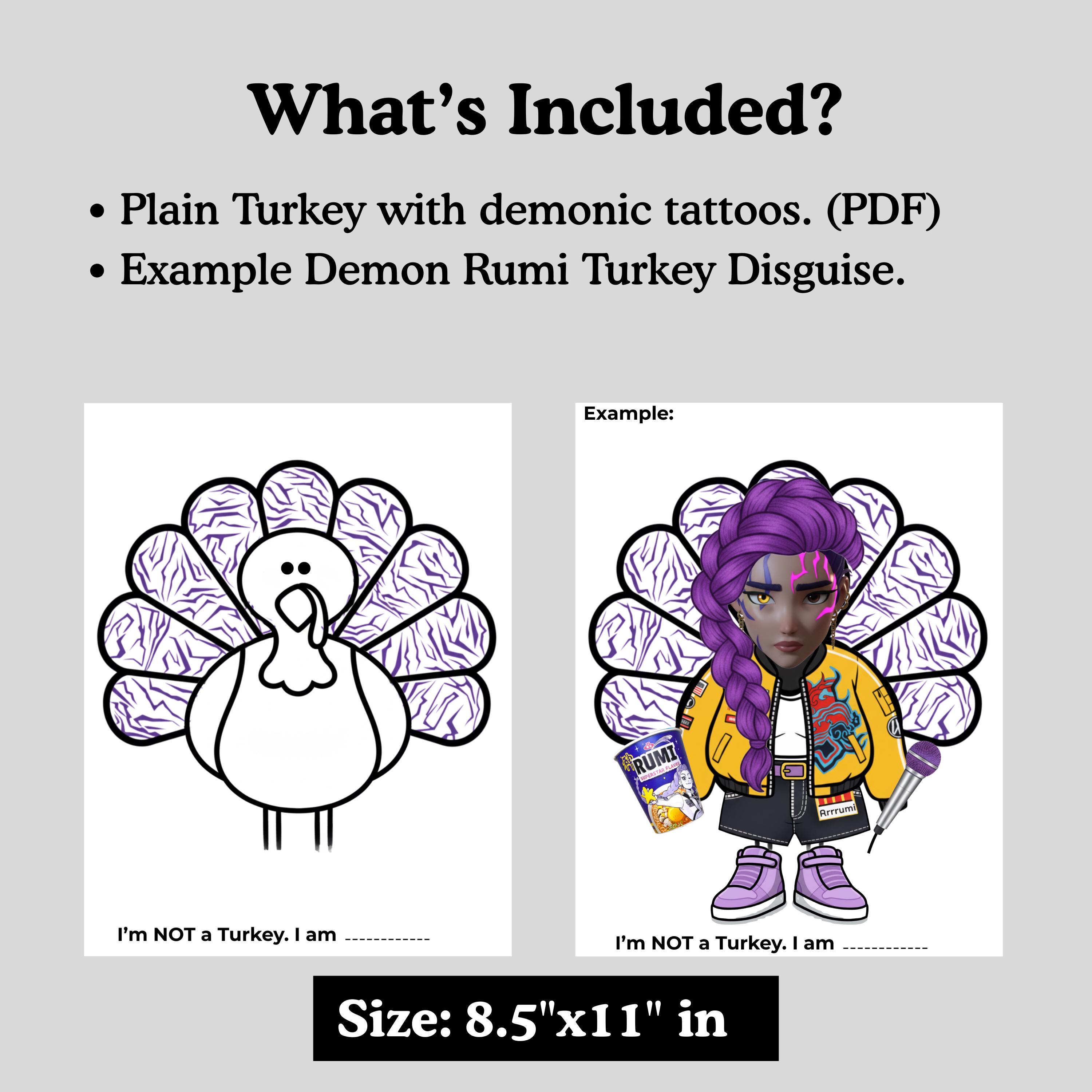 KPOP Demon Hunters Turkey Disguise Printable, Demon Rumi Thanksgiving ...