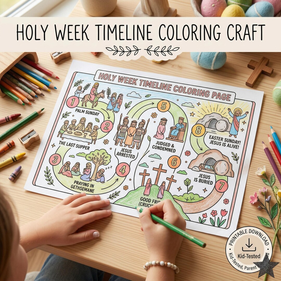 Holy Week Timeline Coloring Page for Kids, Easter Bible Story Printable ...