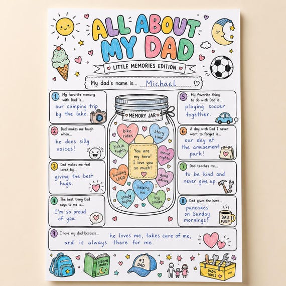 All About My Dad Printable Father’s Day Interview, Kids Fill In Activity Page, Dad Keepsake Gift from Child, Preschool Classroom Worksheet