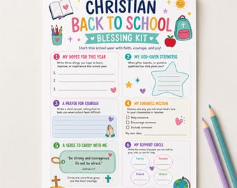 Christian Back to School Blessing Kit Printable | Christian Kids School Activity | Kids Prayer Worksheet | Sunday School Bible Activity PDF