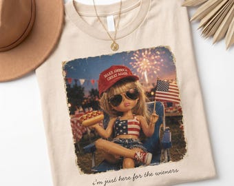 Funny Doll Meme 4th of July PNG, Just Here For the Wieners Tshirt Design, USA 250th Anniversary PNG, Hotdogs Usa Independence Day Humor