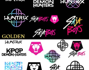 KPOP Dämonenjäger Logos, Saja Boys und Huntrix SVG PNG Bundle, Dämonenjäger inspiriert Etsy, Aufkleber Huntrix, Cut File Huntrix, kpop logos