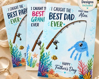 Father’s Day Handprint Craft Gift from Kids, Dad Fishing DIY Handprint Art, Instant Download Print