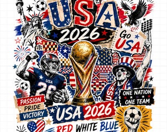 USA 2026 Soccer World Cup PNG, Scrapbook Design, Red White Blue Game Day Sublimation Clipart, America Football Fan Shirt Design