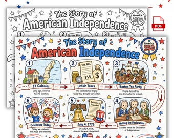 America Independence Story Coloring Page Printable | 4th of July History Craft | Kids School Activity | Independence Day | Digital Download