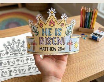 Manualidad de corona de Pascua para niños / Versículo bíblico sobre la resurrección / Actividad para colorear de la escuela dominical sobre la resurrección (PDF) / Manualidades de Semana Santa (descarga instantánea)