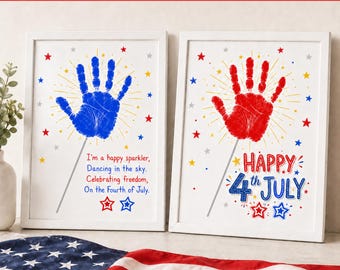4th of July Sparkler Handprint Craft, Printable USA Patriotic Kids Preschool Activity, Baby Handprint/Footprint Keepsake, Digital Download