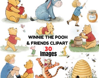 Winnie the Pooh Watercolor Clipart Set: Classic Nursery Decor (Digital Download)
