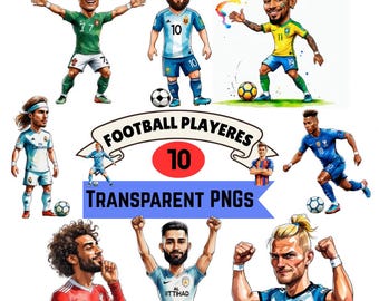 Clipart de jugador de fútbol de acuarela: Paquete PNG de estrella de fútbol (descarga digital)