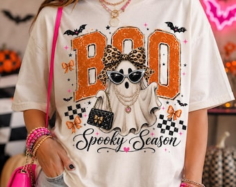 Boo Spooky Season PNG, Cute Glam Ghost Png, Preppy Ghost Png, Spooky Ghost Graphic, Girly Boo Ghost Shirt Halloween Design, Digital Download