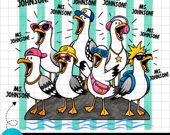 Editable Teacher Name Canva Template, Funny Seagull Teacher PNG, Personalized Teacher Team Squad, Canva Editable Design, Digital Download