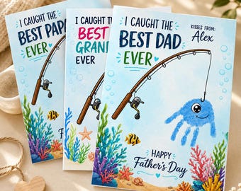 Father’s Day Handprint Keepsake Craft Gift from Kids, Dad Grandpa Papa Fishing DIY Handprint Art, Instant Digital Download Printable
