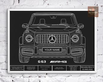 Personalized Mercedes G 63 AMG Blueprint - Custom Name Plate - Digital SUV Art