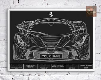 Personalized Ferrari LaFerrari Blueprint - Custom Name Plate - Digital Car Art