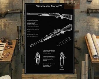 Winchester Model 70 Technical Blueprint Wall Art | Printable Technical Drawing