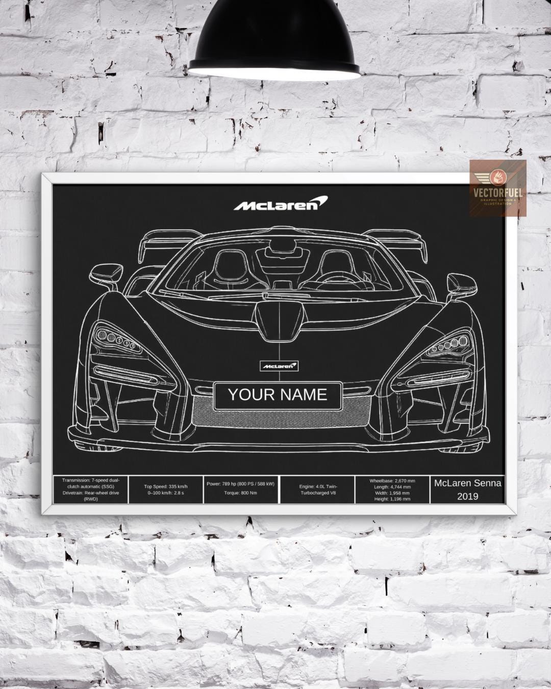 Personalized Mclaren Senna Blueprint - Custom Name Plate - Digital