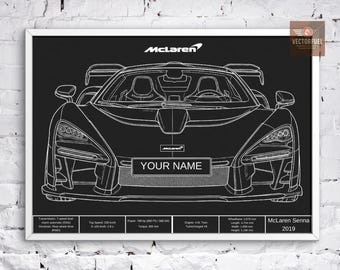 Personalized McLaren Senna Blueprint - Custom Name Plate - Digital Hypercar Art