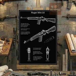Art mural plan technique Ruger Mini-14 | Dessin technique imprimable