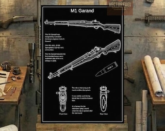 M1 Garand Technical Blueprint Wall Art | Printable Technical Drawing