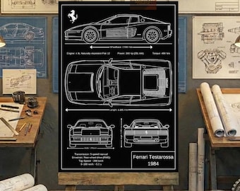Dibujo técnico imprimible del Ferrari Testarossa de 1984