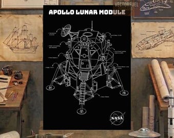 Apollo Lunar Module Blueprint Poster | Space Exploration Wall Decor