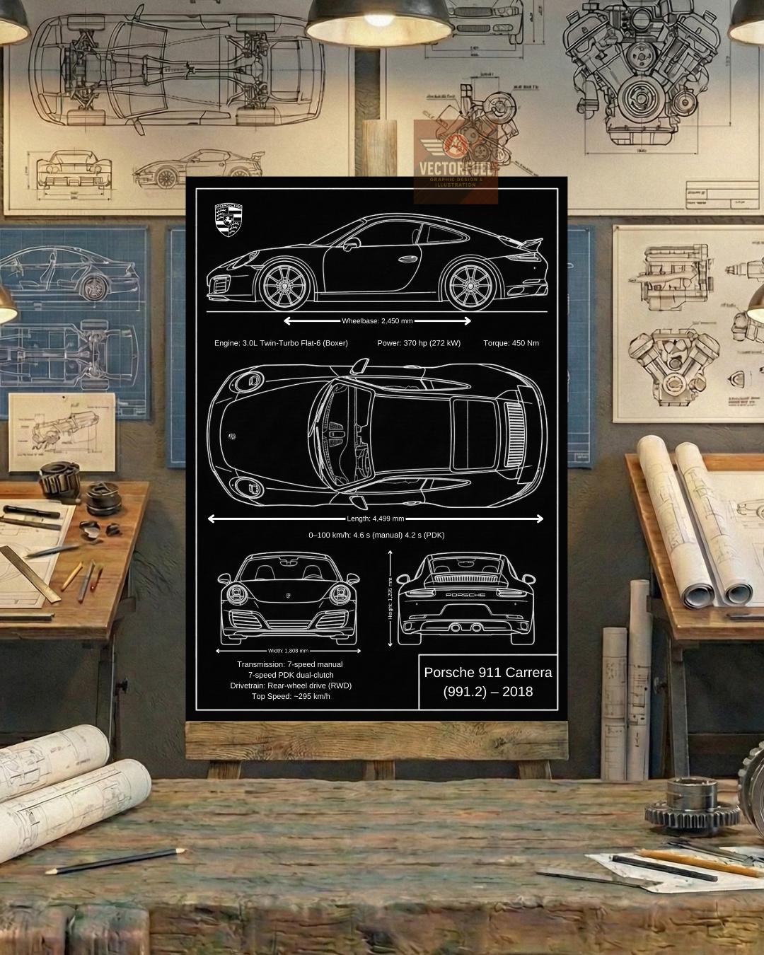 Porsche 911 blueprint - Etsy 日本