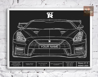 Personalized Nissan GT-R Nismo Blueprint - Custom Name Plate - JDM Car Art