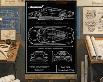 McLaren Speedtail-2020 Blueprint Wall Art | Printable Technical Drawing