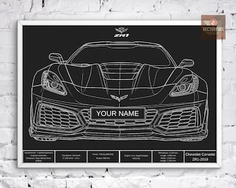 Personalized Chevrolet Corvette ZR1 Blueprint - Custom Name Plate - Digital Car Art