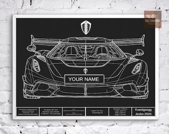 Personalized Koenigsegg Jesko Blueprint - Custom Name Plate - Digital Hypercar Art