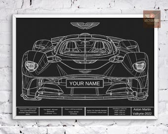 Personalized Aston Martin Valkyrie Blueprint - Custom Name Plate - Digital Art
